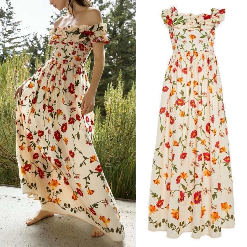 Agua by Agua Bendita Cream Floral Off-Shoulder Maxi Dress